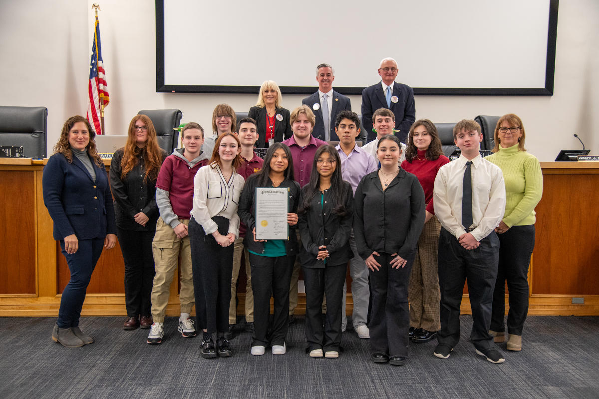 The 2022-23 MBIT Philanthropy Today Student Club members and the Bucks County Commissioners, February 2023